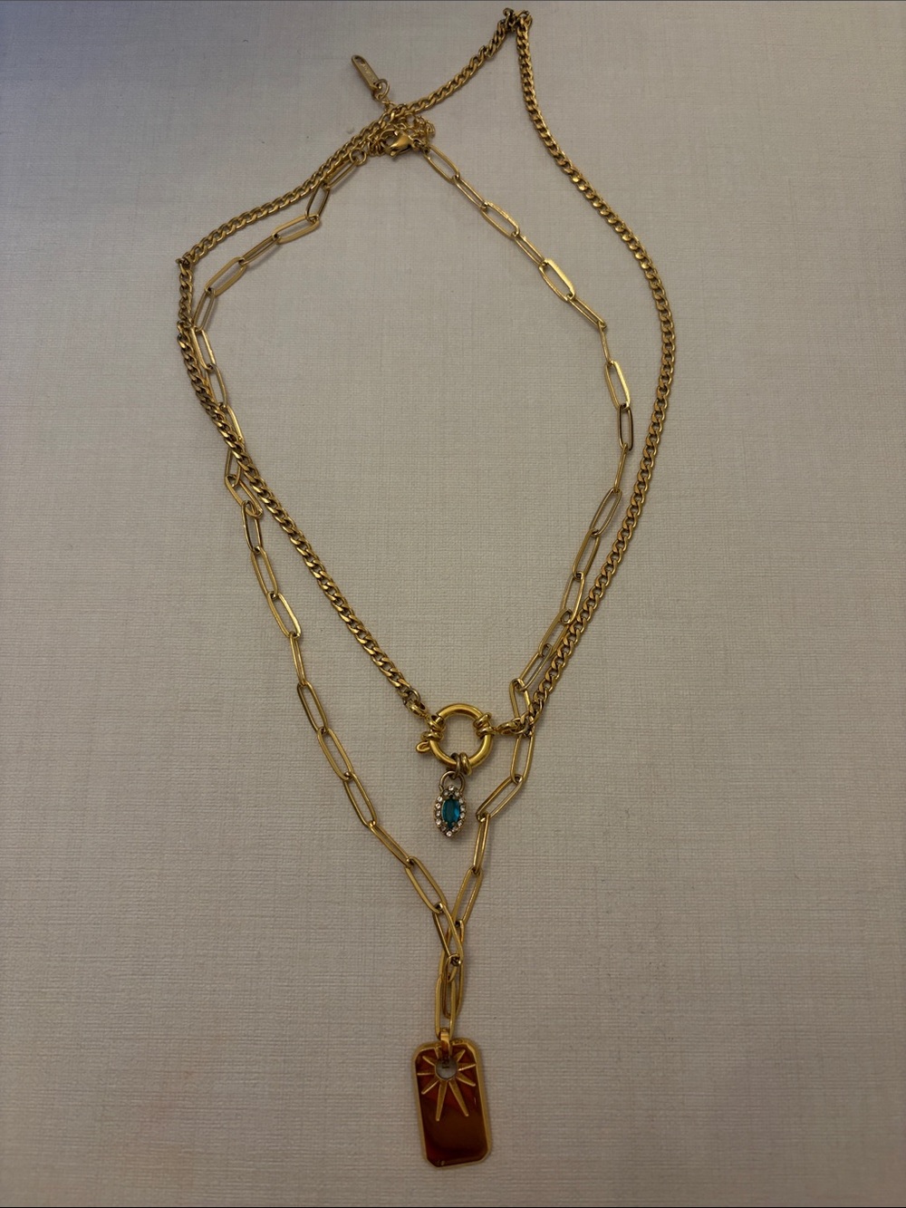Gold-Tone Layered Necklace with Turquoise Accent Pendant